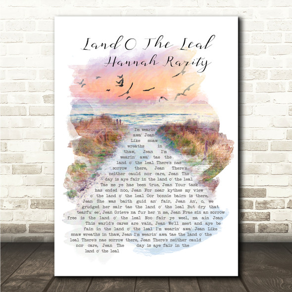 Hannah Rarity Land O The Leal Beach Sunset Birds Memorial Song Lyric Wall Art Canvas Framed Print