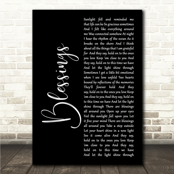 Hollow Coves Blessings Black Script Song Lyric Wall Art Canvas Framed Print