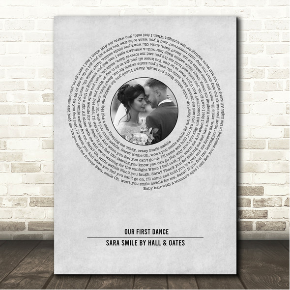 Hall & Oates Sara Smile Grey Vinyl Record Wedding First Dance Photo Song Lyric Wall Art Canvas Framed Print