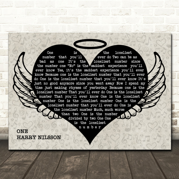 Harry Nilsson One Heart Angel Wings Halo Memorial Song Lyric Wall Art Canvas Framed Print