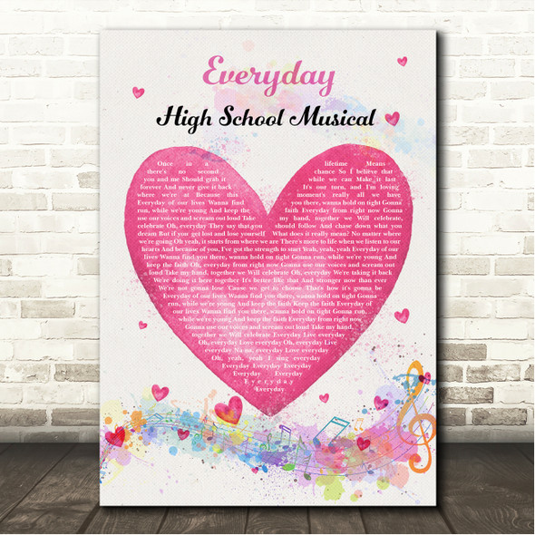 High School Musical Everyday Pink Heart Colourful Music Notes Song Lyric Wall Art Canvas Framed Print