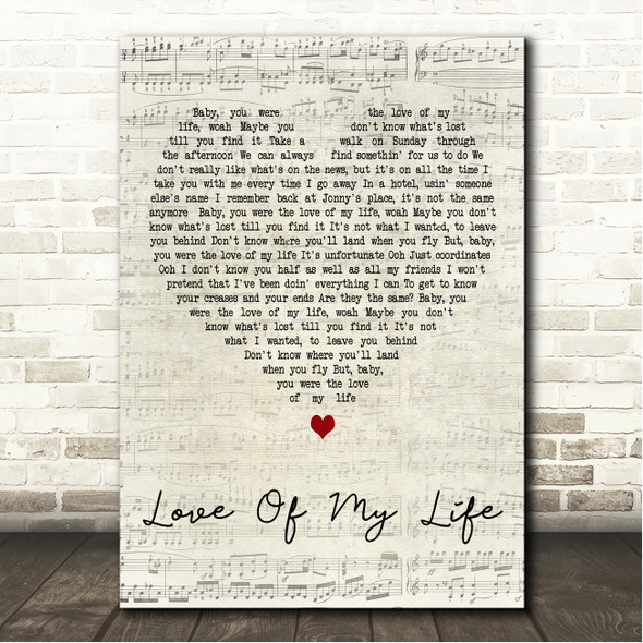 Harry Styles Love Of My Life Script Heart Song Lyric Wall Art Canvas Framed Print