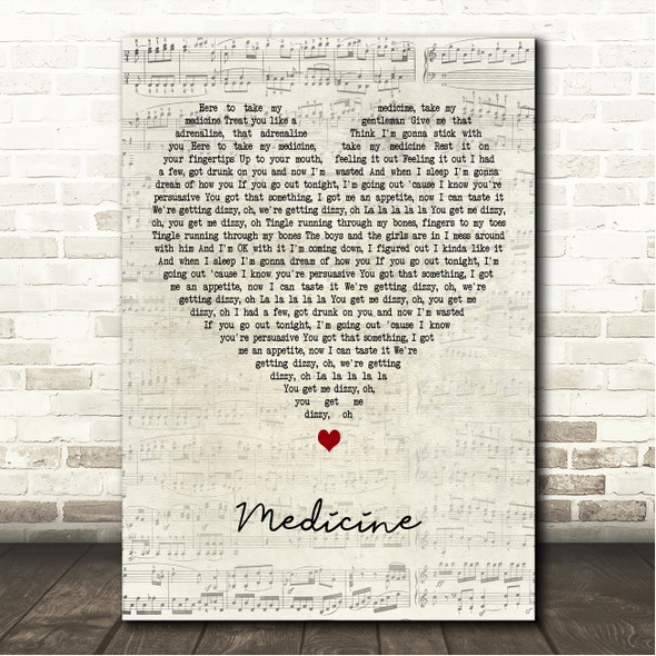 Harry Styles Medicine Script Heart Song Lyric Wall Art Canvas Framed Print