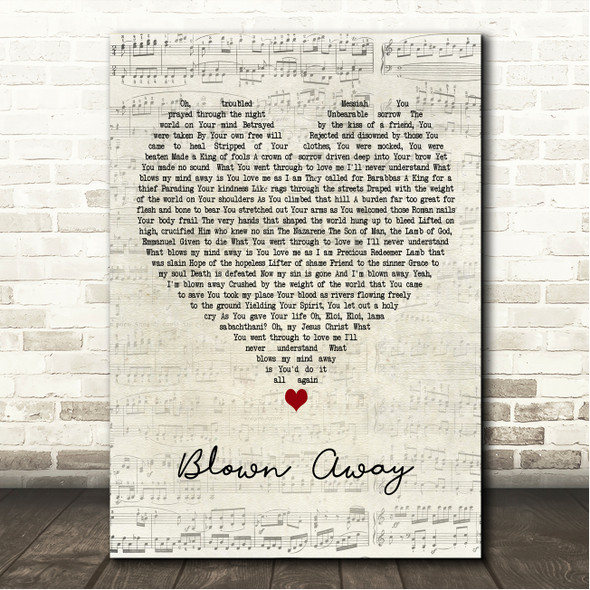 Hillsong UNITED Blown Away Script Heart Song Lyric Wall Art Canvas Framed Print