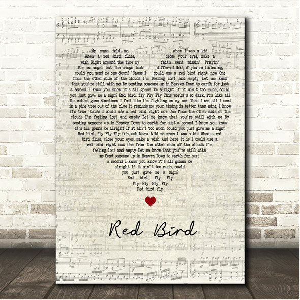 HunterGirl Red Bird Script Heart Song Lyric Wall Art Canvas Framed Print