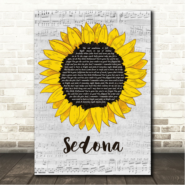 Houndmouth Sedona Grey Script Sunflower Song Lyric Wall Art Canvas Framed Print