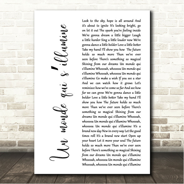 Héloïse Un monde qui sillumine White Script Song Lyric Wall Art Canvas Framed Print