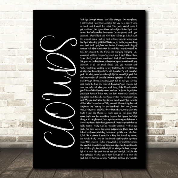 Isaiah Dreads CLOUDS Black Script Song Lyric Wall Art Canvas Framed Print