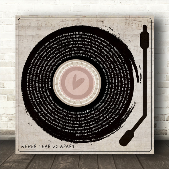 INXS Never Tear Us Apart Heart Vinyl Record & Needle Square Song Lyric Wall Art Canvas Framed Print