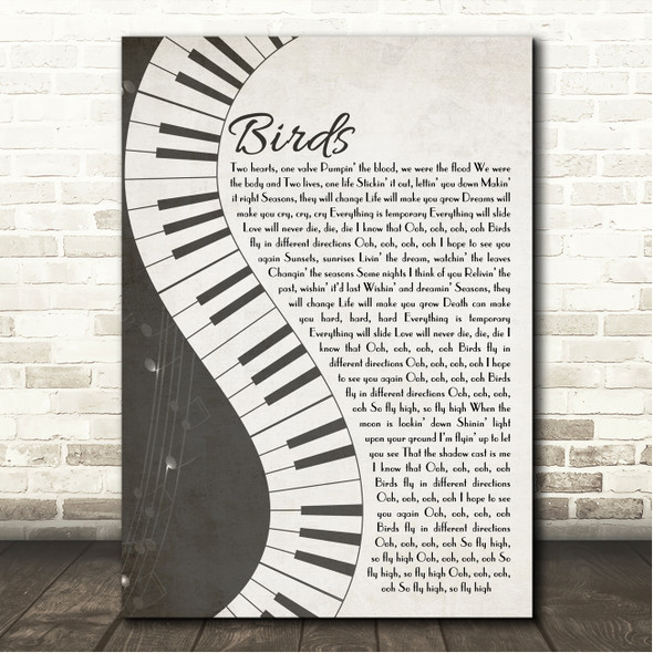 Imagine Dragons Birds Rustic Grey Piano Script Song Lyric Wall Art Canvas Framed Print