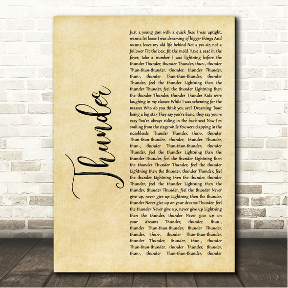Imagine Dragons Thunder Rustic Script Song Lyric Wall Art Canvas Framed Print