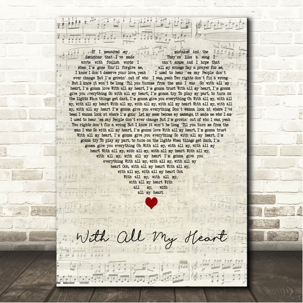 ILLENIUM & JVKE With All My Heart Script Heart Song Lyric Wall Art Canvas Framed Print