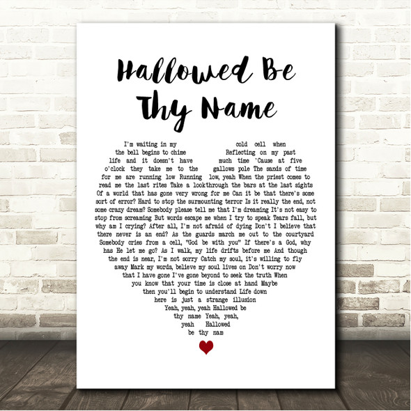 Iron Maiden Hallowed Be Thy Name White Heart Song Lyric Wall Art Canvas Framed Print