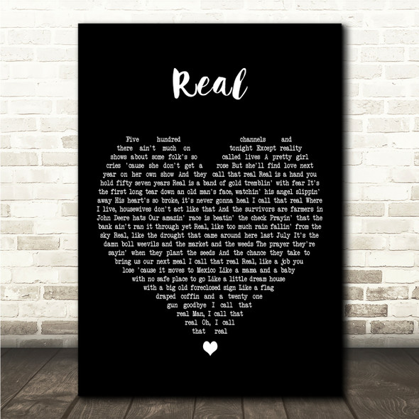 James Wesley Real Black Heart Song Lyric Wall Art Canvas Framed Print