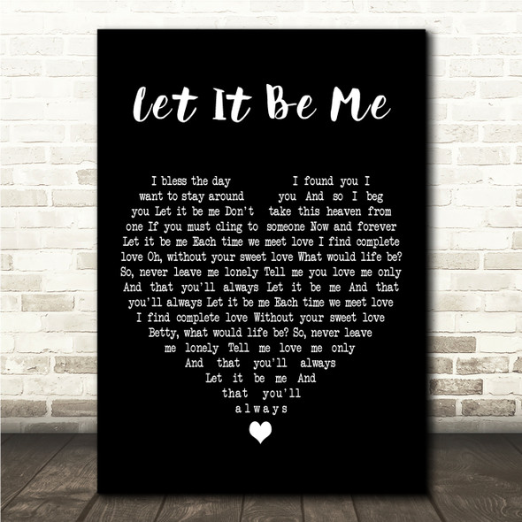 Jerry Butler & Betty Everett Let It Be Me Black Heart Song Lyric Wall Art Canvas Framed Print