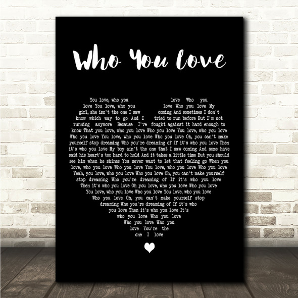 John Mayer Who You Love Black Heart Song Lyric Wall Art Canvas Framed Print