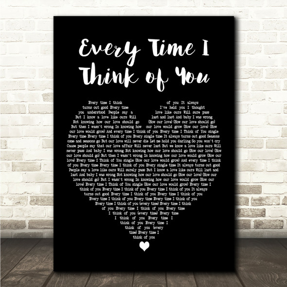 John Waite Every Time I Think of You Black Heart Song Lyric Wall Art Canvas Framed Print