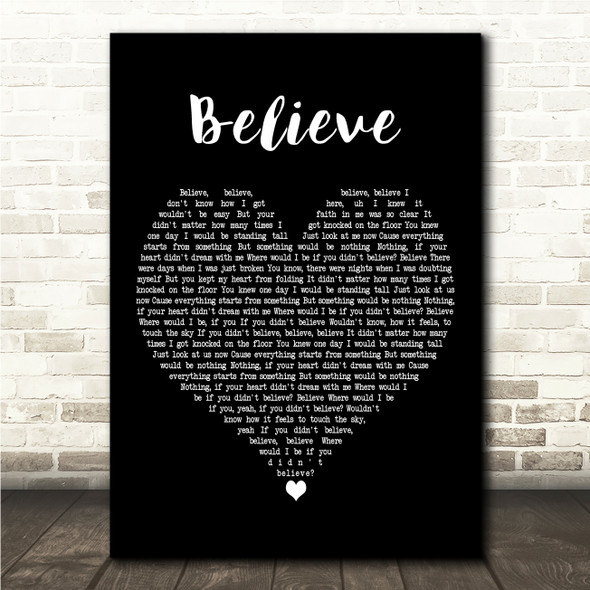 Justin Bieber Believe Black Heart Song Lyric Wall Art Canvas Framed Print