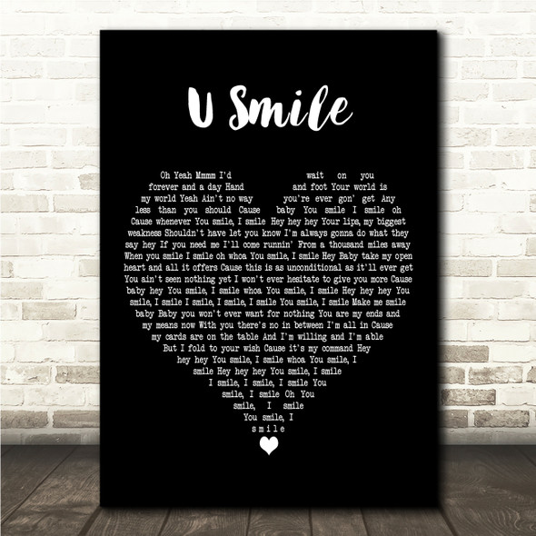 Justin Bieber U Smile Black Heart Song Lyric Wall Art Canvas Framed Print