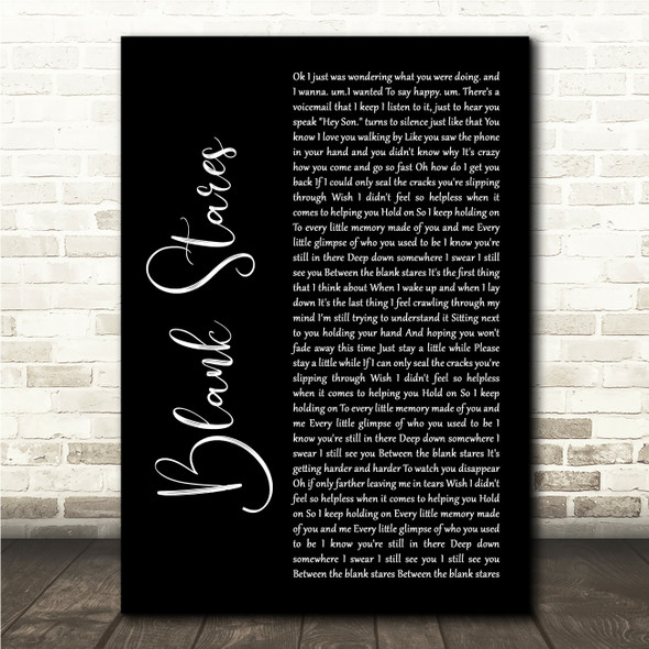 Jay Allen Blank Stares Black Script Song Lyric Wall Art Canvas Framed Print