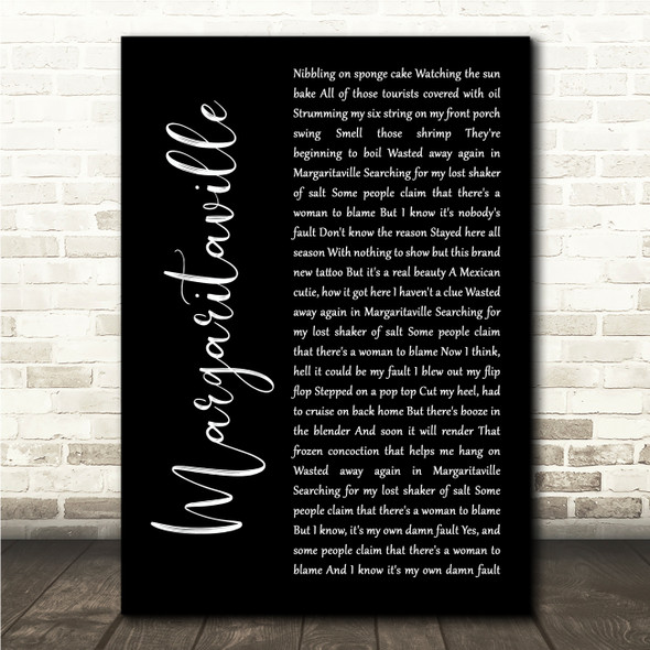 Jimmy Buffett Margaritaville Black Script Song Lyric Wall Art Canvas Framed Print