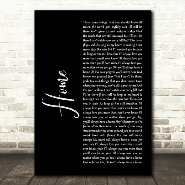 John Legend Home Black Script Song Lyric Wall Art Canvas Framed Print