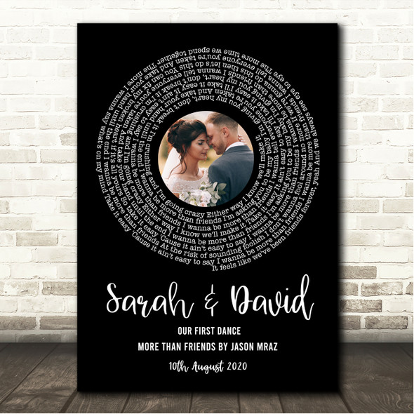 Jason Mraz More Than Friends Black Vinyl Record Wedding First Dance Photo Song Lyric Wall Art Canvas Framed Print