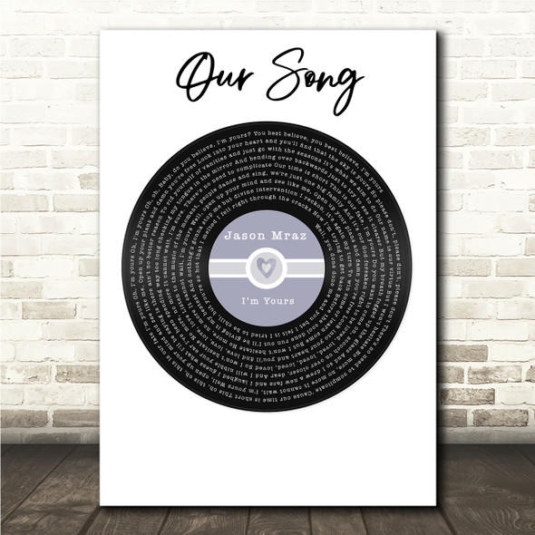 Jason Mraz I'm Yours Blue Heart Vinyl Record Song Lyric Wall Art Canvas Framed Print