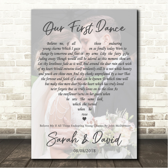 John McDermott Believe Me If All Those Endearing Young Charms Full Page Portrait Photo First Dance Wedding Song Lyric Wall Art Canvas Framed Print