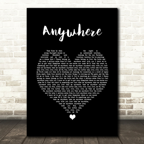 Rita Ora Anywhere Black Heart Song Lyric Quote Music Print