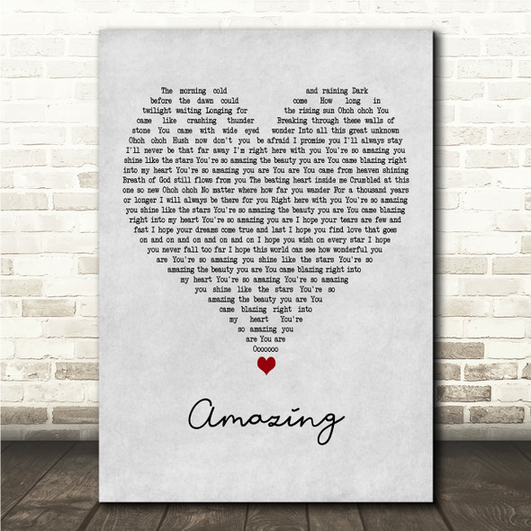 Janelle Amazing Grey Heart Song Lyric Wall Art Canvas Framed Print