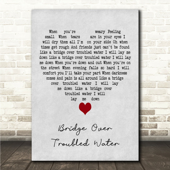 John Legend Bridge Over Troubled Water Grey Heart Song Lyric Wall Art Canvas Framed Print
