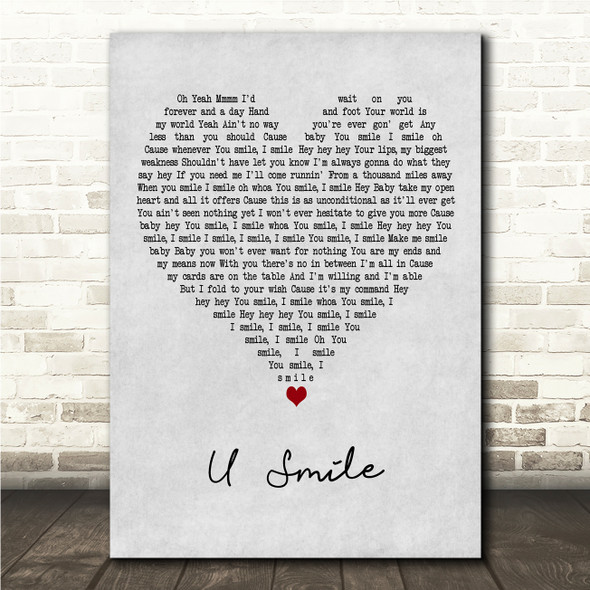Justin Bieber U Smile Grey Heart Song Lyric Wall Art Canvas Framed Print