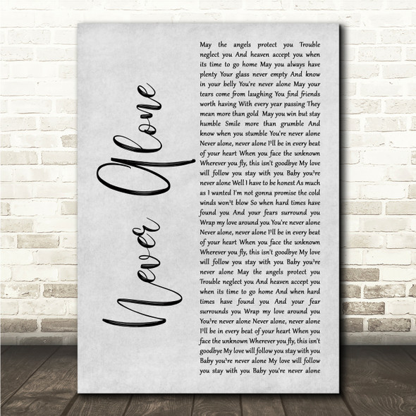Jim Brickman Never Alone Grey Rustic Script Song Lyric Wall Art Canvas Framed Print