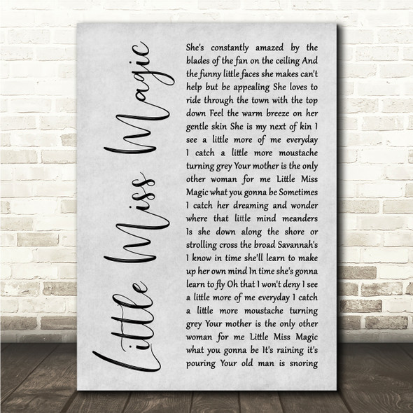Jimmy Buffett Little Miss Magic Grey Rustic Script Song Lyric Wall Art Canvas Framed Print