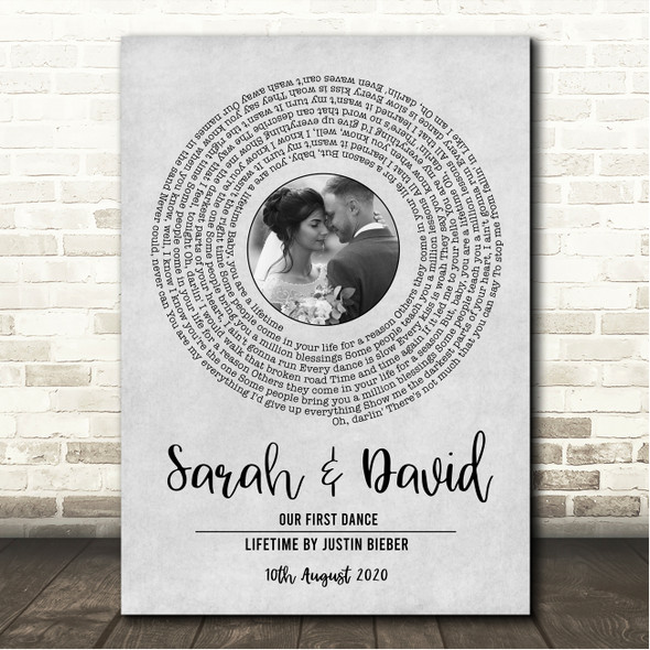 Justin Bieber Lifetime Grey Vinyl Record Wedding First Dance Photo Song Lyric Wall Art Canvas Framed Print