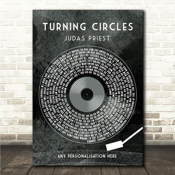 Judas Priest Turning Circles Grunge Grey Vinyl Record Song Lyric Wall Art Canvas Framed Print