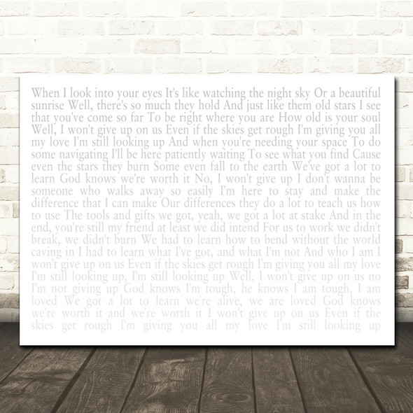 Jason Mraz I Won't Give Up Landscape Smudge White Grey Wedding Photo Song Lyric Wall Art Canvas Framed Print