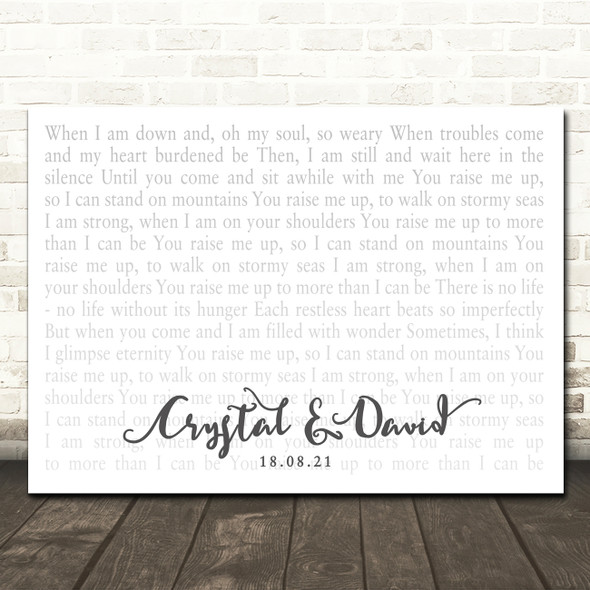 Josh Groban You Raise Me Up Landscape Smudge White Grey Wedding Photo Song Lyric Wall Art Canvas Framed Print