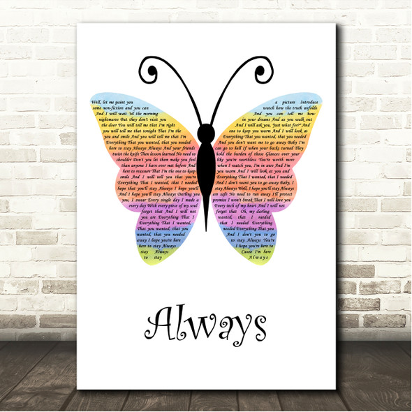 James Arthur Always Rainbow Butterfly Song Lyric Wall Art Canvas Framed Print