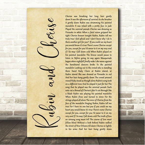 Jerry Garcia Band Rubin and Cherise Rustic Script Song Lyric Wall Art Canvas Framed Print