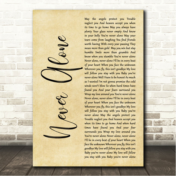 Jim Brickman Never Alone Rustic Script Song Lyric Wall Art Canvas Framed Print