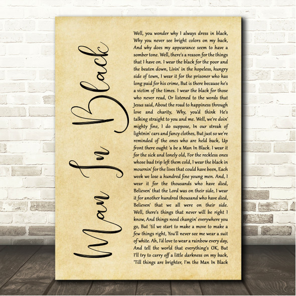 Johnny Cash Man In Black Rustic Script Song Lyric Wall Art Canvas Framed Print
