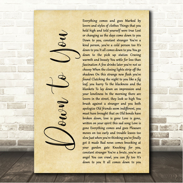 Joni Mitchell Down to You Rustic Script Song Lyric Wall Art Canvas Framed Print