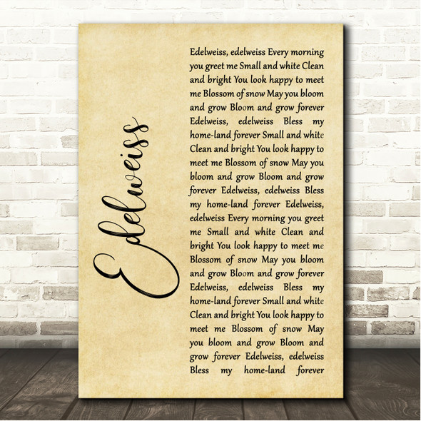 Julie Andrews Edelweiss Rustic Script Song Lyric Wall Art Canvas Framed Print