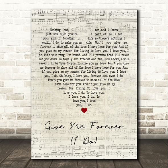 James Ingram Give Me Forever (I Do) Script Heart Song Lyric Wall Art Canvas Framed Print