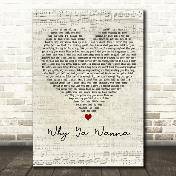 Jana Kramer Why Ya Wanna Script Heart Song Lyric Wall Art Canvas Framed Print
