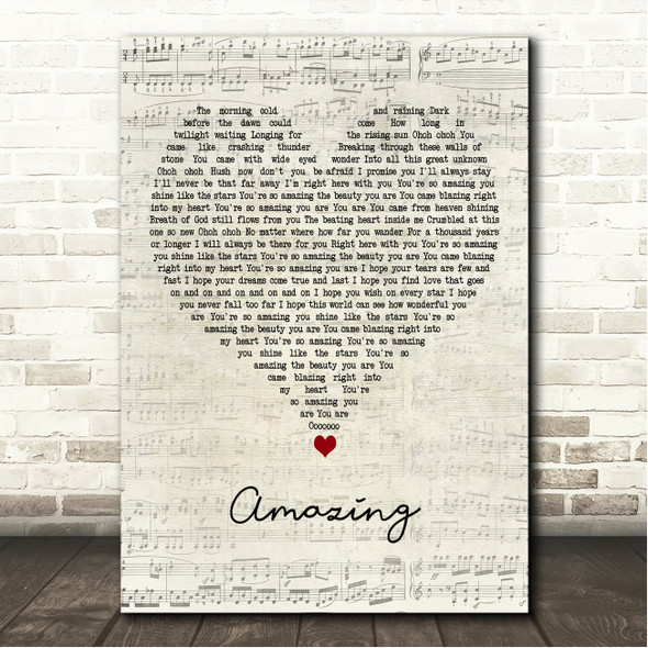 Janelle Amazing Script Heart Song Lyric Wall Art Canvas Framed Print