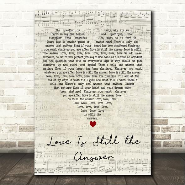 Jason Mraz Love Is Still the Answer Script Heart Song Lyric Wall Art Canvas Framed Print