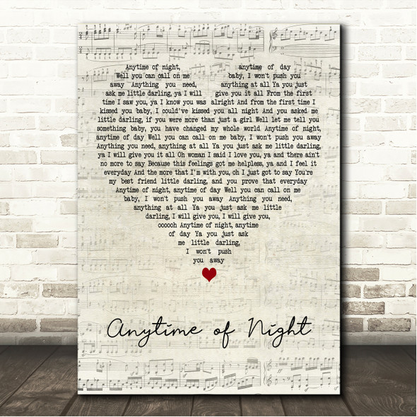 Jesse Roper Anytime of Night Script Heart Song Lyric Wall Art Canvas Framed Print